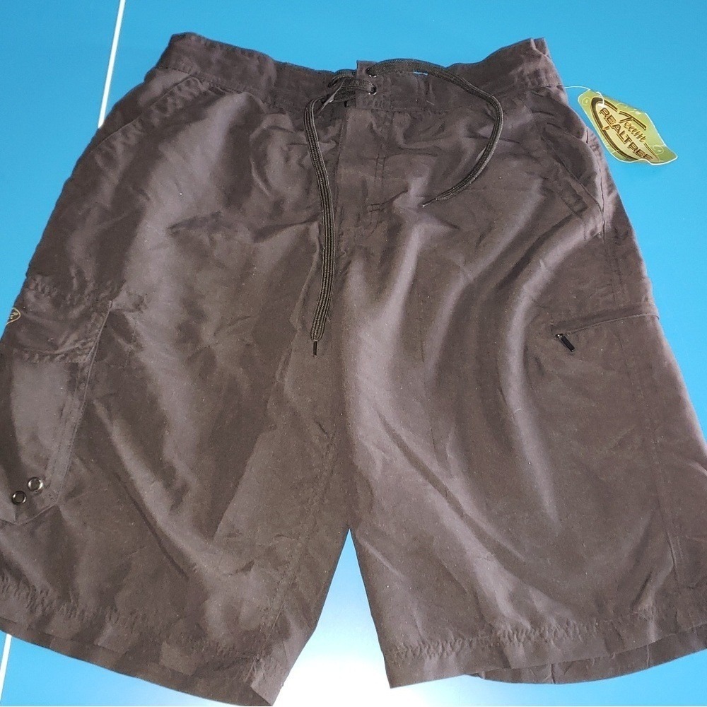 Team Realtree Mens Black Cargo Swim Trunks Board Shorts Mesh Liner Size Small